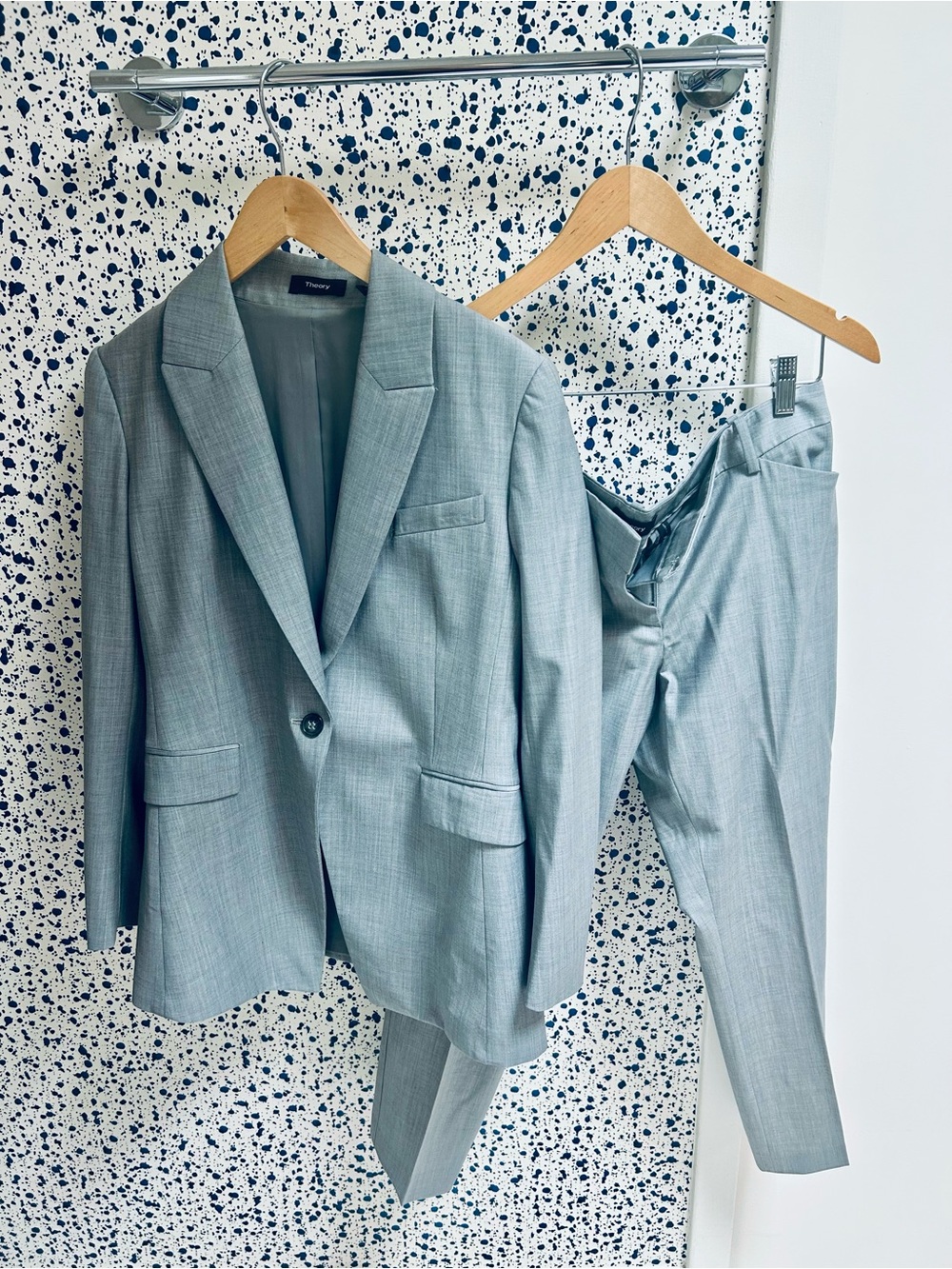 Theory pale gray women’s suit, size 8